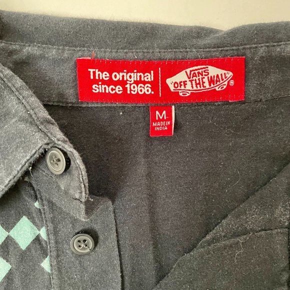 Men's Vintage Vans Old Skool Checkerboard Polo Shirt, Black Blue Cream, Size M - Picture 6 of 6